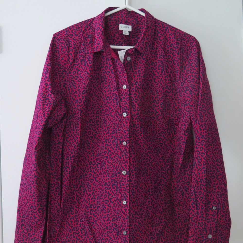 NWT J Crew Factory Shirt Women's XL - Small Leopard Print Fuchsia/Purple Cotton